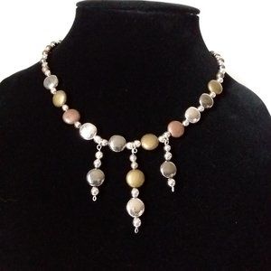 Tri-Color Metal Beads Necklace & Earring Set